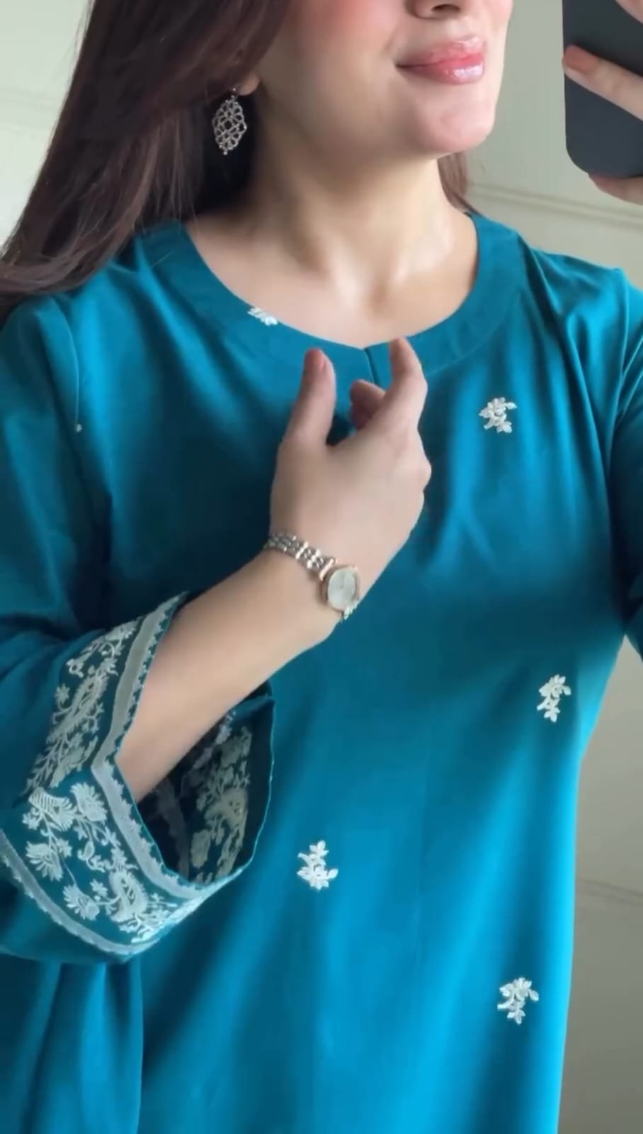 WhatsApp-Image-2025-07-10-at-04.22.21-1.jpeg Teal Blue Embroidered Lawn 3-Piece Suit with Chiffon Dupatta - Image 2