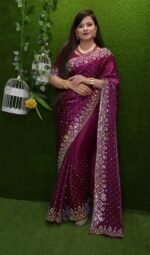 White Gold ইন্ডিয়ান জর্জেট শাড়ি – ব্লাউজ পিসসহ -01