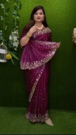 White Gold ইন্ডিয়ান জর্জেট শাড়ি – ব্লাউজ পিসসহ -01 - Image 3